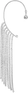 [Generic] Exaggerate Long Tassel Dangle Drop Cubic Zirconia Cuff Wrap Crawler Clip On Fake Earrings for Women Non Pierced Ear Luxury Crystal Dangling Hanging Party