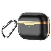 Apple Airpod Pro Case - Vegan Leather Gold Trim Design Protective Shockproof Faux Leather Cover With Clip Keychain - Supports Wireless Qi Charging for Airpods Pro Generation 1 - Sleek Black