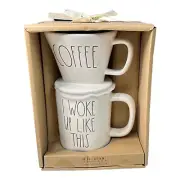 Rae Dunn "COFFEE" Drip & "I WOKE UP LIKE THIS" Mug Set