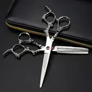 Hair Cutting Scissors, 6Inch Professional Japan 440C Steel Silver Dragon Handle Cutting Barber Tools Haircut Thinning Shears Hairdresser Scissors