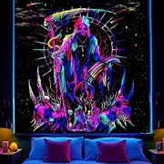 Avinyl Blacklight Skull Tapestry for Bedroom, Black Light Grim Reaper Skeleton Tapestries for Men, UV Reactive Cool Gothic Poster Wall Hanging for Girls Living Room Dorm Decor (51in x 60in)