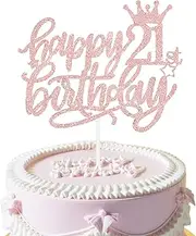 OEEYYT Happy 21st Birthday Cake Topper Rose Gold Glitter Crown 21st Birthday Decorations for Girls 21 Cake Topper (21th)