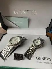 Geneva Wrist Watch Classic Collection Gift Set His And Hers Quartz Mens Womens