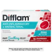 Difflam Sore Throat Lozenges Sugar Free Raspberry 16 Pack