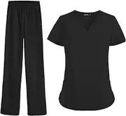 [Oshhni] Women Scrubs Set Nursing Uniforms Female Workwear Short Sleeved Scrubs Top and Drawstring Pants for Beauty Salon Healthcare