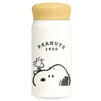 在飛比找Yahoo奇摩購物中心優惠-小禮堂 Snoopy 轉蓋式不鏽鋼水壺 350ml (米半臉