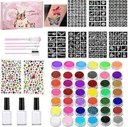 Face Body Paint Kit | Rainbow Water Activated Facepaint Makeup Kit - Body Paint Set, Face Paint with Brush, Painting Palette Makeup Kit, Paint Brushes and Stencils for Halloween Cosplay Party