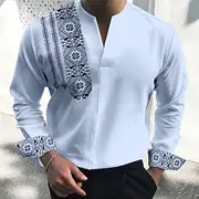 Men's Vintage Geometry Totem Shirt Button Up Shirt Long Sleeve Fashion Streetwear Designer Outdoor Casual Daily Summer Fall V Neck Print White Blue Green Khaki