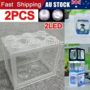 2X Mini Aquarium Fish Tank With LED Lamp Light Betta Cylinder Fish Tank NEW AD