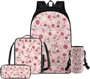 [FOR U DESIGNS] Bookbag Set for Girls Lightweight Kids Backpack 4 Piece School Bag Set for Kindergarten Elementary Grade 1, Axolotl Strawberry