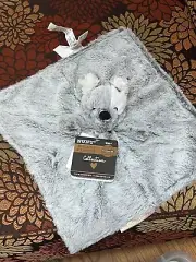BLANKET BEYOND SECURITY BLANKET PUP DOG GRAY WHITE FURRYBLACK NOSE LOVEY SOFT