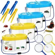 Halloscume 4 Sets Bug Catcher Bug Collection Kit for Kids, Explorer Outdoor Kit with Bug Containers for Insects, Magnifying Glass, Tweezers, Nature Exploration Gift Toy for Girls Boys Observation