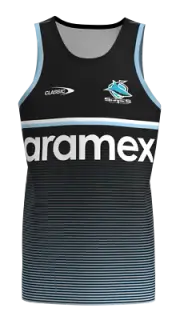 Cronulla Sharks NRL Classic Training Singlet Black Sizes S-5XL! T3