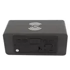 Wooden Digital Alarm Clock With Wireless Charging Black Adjustable Brightnes CHW