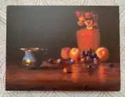 Charles Rosenthal Original Still Life Oil Painting FLOWERS APPLES & GRAPES