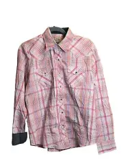 Cedar Rose Western Plaid Top Women's Large Pink Plaid Snap Buttons NWT