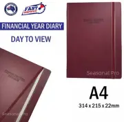 2025 2026 Financial Year Diary Day To View A4 Planner Journal Elastic Burgundy