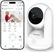 Kadymay Pet Camera/Dog Motion Tracking, One Key Call Indoor Camera, 2K Hd Baby Monitor with Pan/Tilt Rotation, Live Video & Rep