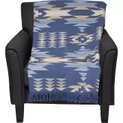 NWT Pendleton MOONLIT MESA Blue/Tan Aztec COTTON FRINGED Throw Blanket 50x70