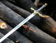 Handmade King Arthur Excalibur sword Crown Head Merlin sword with Leather Sheath