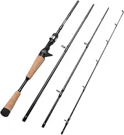 [Fiblink] 4 Piece Baitcasting Fishing Rod, Carbon Portable Travel Casting Rod with Carbon Fiber Construction, DPS Reel Seat, Stainless Steel Guides, Cork Grip - 72 inches, Black