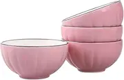 TYMYYS/Ceramic Cereal Bowls Set, 400ml Breakfast Bowls, Ceramic Soup Bowls, Rice Bowl Microwave Safe-Pink-Set of 4