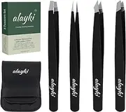 4-Piece Stainless Steel Tweezer Set, 4 Pcs Tweezer Set perfect for shaping eyebrows, ensuring durability and accuracy with a convenient leather bag case for safe storage and easy portability