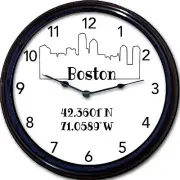 Boston Skyline Wall Clock Latitude Longitude silhouette new 10"