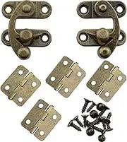 DGBRSM 2 Sets Antique Right and Left Latch Hook Hasp and 4pcs Small Box Mini Hinges with Replacement Screws, Bronze