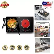 Sleek 2-Burner Ceramic Cooktop - 110V Touch Control with Timer & Portability