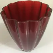 Teleflora Art Glass Flashed Ruby Red 7” Tall Flower Shaped Vase