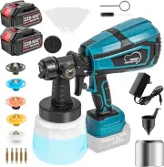 Paint Sprayer, HVLP Cordless Electric Spray Paint Gun, Batteries, 5 Copper Nozzl