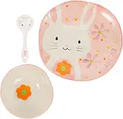 CRILSTYLEO 1 Set Cartoon Dishware Set Bunny Pattern Ceramic Plate Bowl and Spoon Set for Meal Food Serving Dishware for Easy to Clean and Store