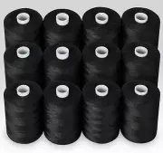 Sewing Thread 12 Spools Black Sewing Thread 1000 Yards per Polyester Thread S...