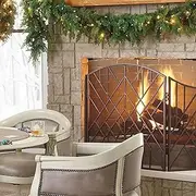 Retro Red Copper Fireplace Spark Guard, 3-Panel Anti-Scald Arch Screen for Living Room Decor/Wood Burning Stove, Hearth Curtain