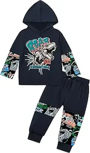 MIGU Toddler Boy Clothes Fall/Winter Fashion Dinosaur Pattern Long Sleeve Hooded Sweatshirt Tie-Dye Pants 2 Piece Outfit Set