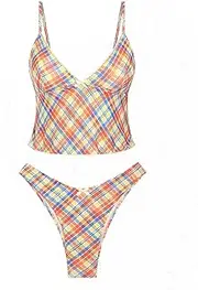 [seamoly] Colorblock Stripes Tie Side Tankini Set