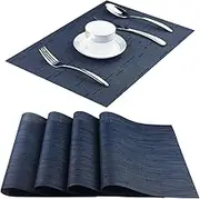 Panda Palm Vinyl Placemats,Washable Table Mats Easy to Clean Woven Placemats for Dining Table Set of 4(Navy Blue)