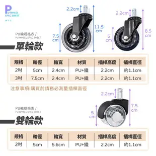 鴻嘉源 GU-3 辦公室靜音PU滑順滾輪 辦公椅輪子 電腦椅輪 PU輪 腳輪 萬向活動腳輪 2吋3吋 靜音輪 插桿