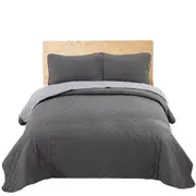 Grey Bedspread Coverlet Set Queen Size Quilted Throw Rug Bedding Set