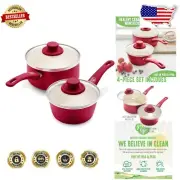 Effortless Cleanup Healthy Nonstick 1QT & 2QT Saucepans - Oven Safe Cookware