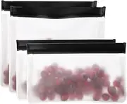uxcell 8.7"x2"x5.3"/ 10"x2"x7.3" Reusable Freezer Bag, 4 Pcs Leakproof Zip Food Storage Stand Up Bags Fridge Snack Vegetable Fruit Ice Container for Long-Lasting Freshness, Black