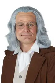 Benjamin Franklin Wig Bald Cap Fancy Dress Up Halloween Adult Costume Accessory