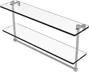Allied Brass 22 Inch Two Tiered Glass Shelf with Integrated Towel Bar, NS-2/22TB-SN