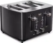 Crux 4-Slice Toaster With Extra Wide Slots And 6 Setting Shade Control, Black