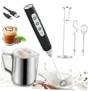 Handheld Milk Frother Wand with Stand & 14oz Milk Frothing Pitcher Milk
