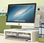 White Monitor Stand Riser with Drawer, Desktop Organizer, Laptop Stand with Stor