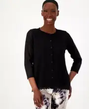 LOGO Layers by Lori Goldstein Knit Lace Cardigan Black 2X A602305