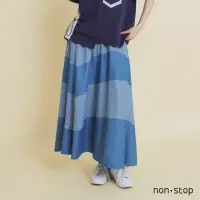 在飛比找momo購物網優惠-【non-stop】不規則條紋拼接牛仔裙-2色