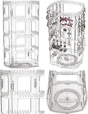 [Aymorder] 360 Rotating Earring Holder, Acrylic 4 Tiers Jewelry Organizer Rack Display Classic Stand,156 Holes and 160 Grooves Clear Jewelry Earring Rack, Detachable Necklace Bracelet Tree Tower (Clear1)